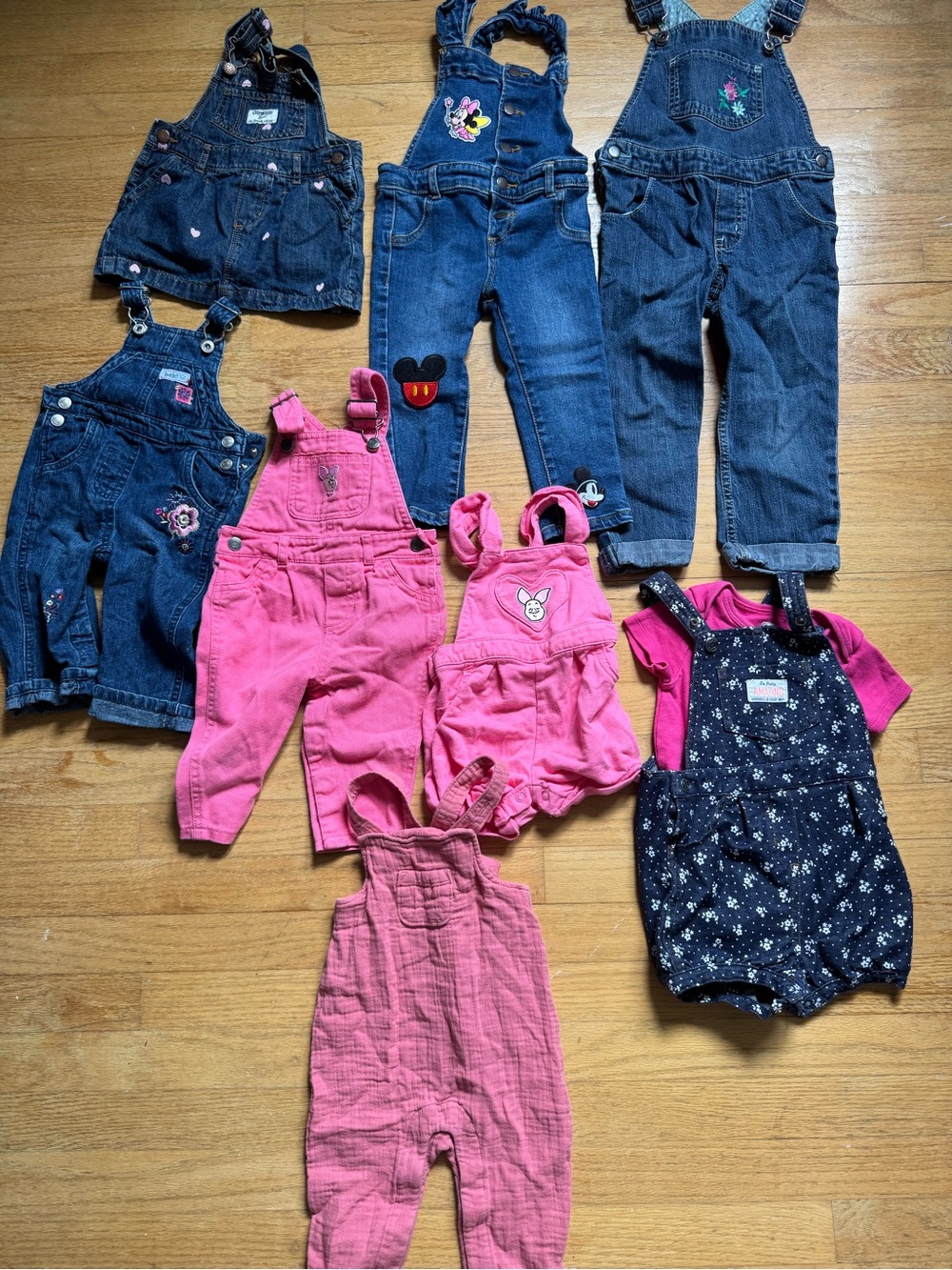 Mixed Girls Denim and Pink Overalls Bundle - Assorted Colors